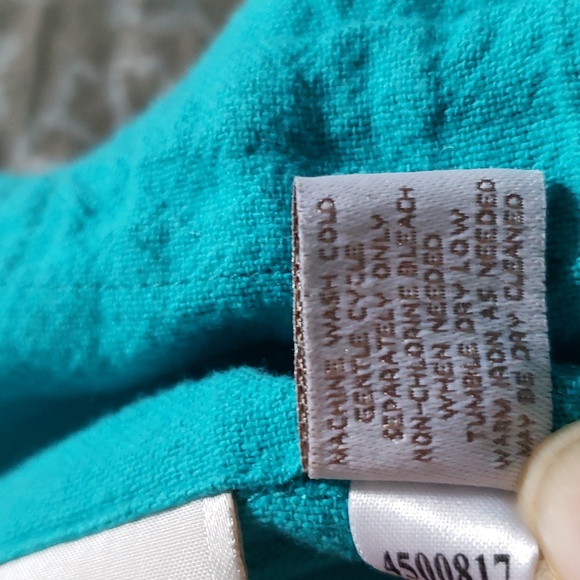 Chico's 100% Cotton Turquoise Drawstring Short Sleeve Top Size Large - Picture 11 of 13